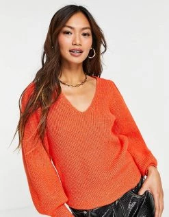 Y.A.S. Veneda Volume Sleeve V Neck Jumper In Orange For Women Tangerine Tango 8 Y.A.S. Veneda Volume Sleeve V Neck Jumper In Orange For Women Tangerine Tango -Women's Y.A.S Sales Shop unnamed file 1784
