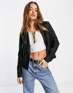 Y.A.S Sophie Soft Leather Biker Jacket For Women Black