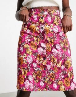 Y.A.S Printed Cotton Skirt And Jacket Co-ord In Pink