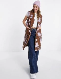 Y.A.S Padded Floral Gilet In Brown For Women
