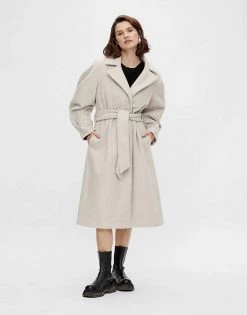 Y.A.S Volume Sleeve Belted Coat In Stone For Women