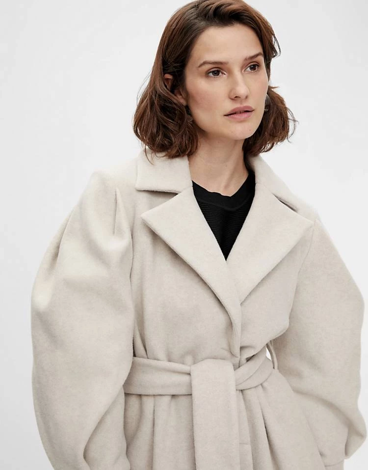 Y.A.S Volume Sleeve Belted Coat In Stone For Women 4 Y.A.S Volume Sleeve Belted Coat In Stone For Women - Image 2