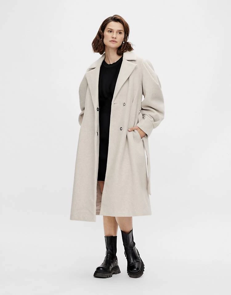 Y.A.S Volume Sleeve Belted Coat In Stone For Women 5 Y.A.S Volume Sleeve Belted Coat In Stone For Women - Image 3