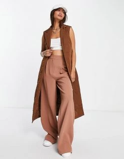 Y.A.S Quilted Longline Gilet In Brown For Women