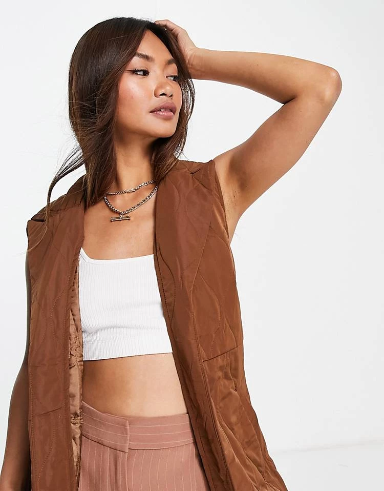 Y.A.S Quilted Longline Gilet In Brown For Women 4 Y.A.S Quilted Longline Gilet In Brown For Women - Image 2