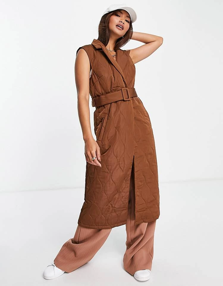 Y.A.S Quilted Longline Gilet In Brown For Women 6 Y.A.S Quilted Longline Gilet In Brown For Women - Image 4