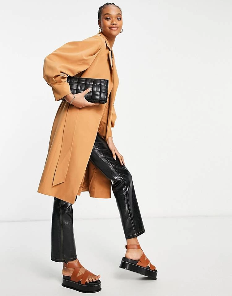 Y.A.S Formal Coat With Tie Waist And Volume Sleeve In Lion For Women 6 Y.A.S Formal Coat With Tie Waist And Volume Sleeve In Lion For Women - Image 4