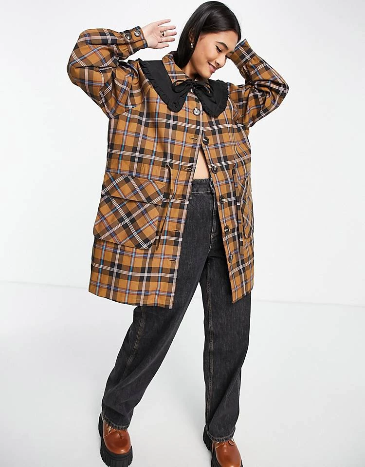 Y.A.S Coat With Detachable Collar In Brown Check For Women 3 Y.A.S Coat With Detachable Collar In Brown Check For Women