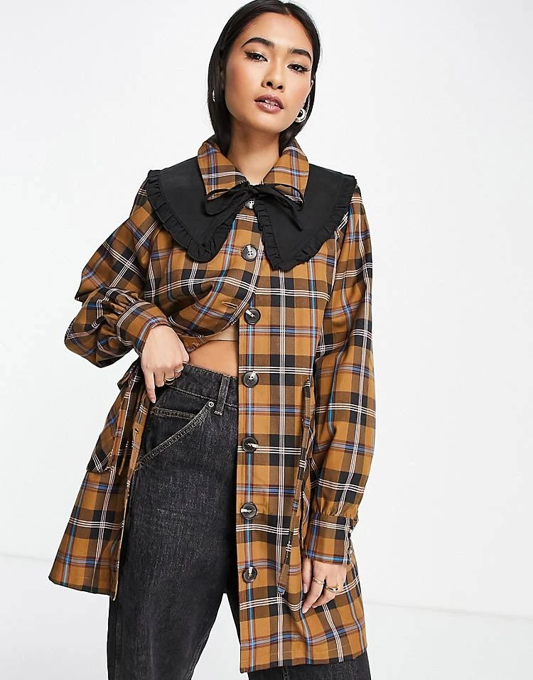 Y.A.S Coat With Detachable Collar In Brown Check For Women 4 Y.A.S Coat With Detachable Collar In Brown Check For Women - Image 2