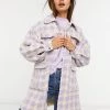 Y.A.S Oversized Shacket With Popper Front In Pastel Lilac Houndstooth For Women