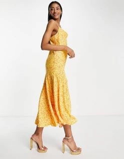 Y.A.S Bridesmaid Cowl Neck Slip Midi Dress In Orange Floral For Women -Women's Y.A.S Sales Shop unnamed file 187