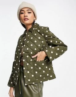 Y.A.S. Kikki Quilted Jacket In Khaki Polkadot For Women Kikki Dots
