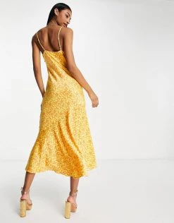 Y.A.S Bridesmaid Cowl Neck Slip Midi Dress In Orange Floral For Women -Women's Y.A.S Sales Shop unnamed file 188