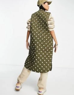 Y.A.S. Kikki Long Quilted Gilet In Khaki Polkadot For Women Kikki Dots -Women's Y.A.S Sales Shop unnamed file 1883