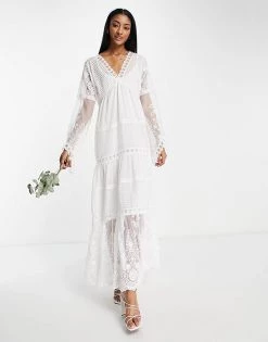 Y.A.S Bridal Sheer Embroidered Maxi Dress In White For Women