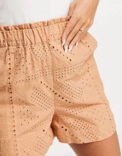 Y.A.S Organic Cotton Broderie Shorts Co-ord In Sand For Women -Women's Y.A.S Sales Shop unnamed file 1934
