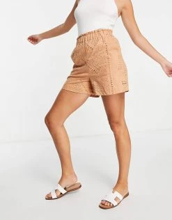 Y.A.S Organic Cotton Broderie Shorts Co-ord In Sand For Women -Women's Y.A.S Sales Shop unnamed file 1935