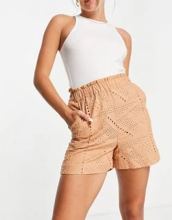 Y.A.S Organic Cotton Broderie Shorts Co-ord In Sand For Women -Women's Y.A.S Sales Shop unnamed file 1936