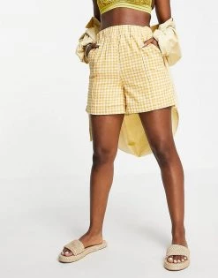 Y.A.S Shorts In Yellow Check Print Co-ord For Women