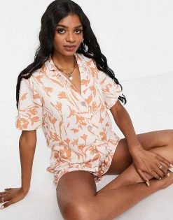 Y.A.S Tall Short Sleeve Shirt & Shorts In Muted Tropical Print Co-ord