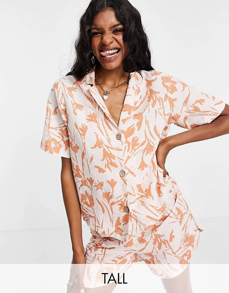 Y.A.S Tall Short Sleeve Shirt & Shorts In Muted Tropical Print Co-ord 4 Y.A.S Tall Short Sleeve Shirt & Shorts In Muted Tropical Print Co-ord - Image 2