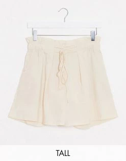 Y.A.S Tall Finella High Waisted Paperbag Waist Shorts For Women Creme Color