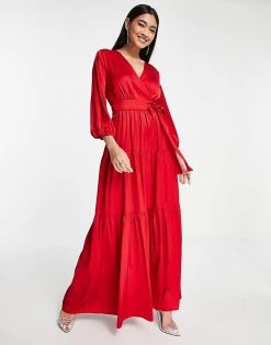 Y.A.S Bridesmaid Maxi Dress With Cut Out Back And Wrap Front In Red For Women -Women's Y.A.S Sales Shop unnamed file 198