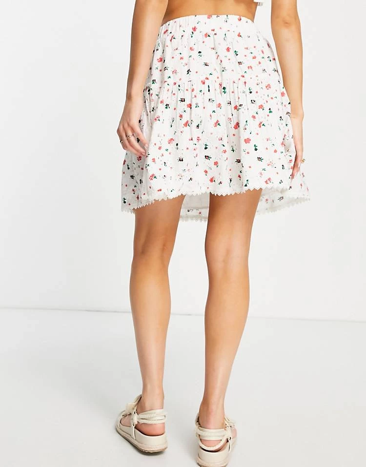 Y.A.S Tiered Mini Skirt Co-ord In White Print For Women White Floral 3 Y.A.S Tiered Mini Skirt Co-ord In White Print For Women White Floral - Image 2