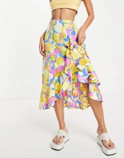 Y.A.S Midi Wrap Skirt In Bright Abstract Print For Women Multi