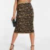 Y.A.S Knitted Midi Skirt Co-ord In Brown Animal Print For Women