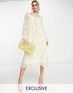 Y.A.S Exclusive Plisse Midi Dress With Tiering In Neutral Animal Print For Women Multi