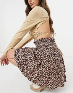 Y.A.S Tiered Mini Skirt Co Ord In Black Floral For Women -Women's Y.A.S Sales Shop unnamed file 2077