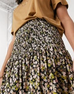 Y.A.S Shirred Skater Skirt Co-ord In Black Ditsy Floral For Women -Women's Y.A.S Sales Shop unnamed file 2090