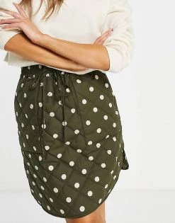 Y.A.S. Kikki High Waist Quilted Skirk In Khaki Polkadot For Women Kikki Dots -Women's Y.A.S Sales Shop unnamed file 2105