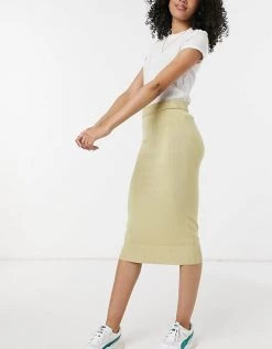 Y.A.S. Knitted Co-ord Midi Skirt In Beige For Women Hemp