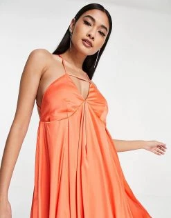 Y.A.S Bridesmaid Maxi Dress With Plunge Cross Front In Bright Orange For Women -Women's Y.A.S Sales Shop unnamed file 212