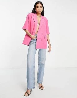 Y.A.S Tailored Half Sleeve Blazer Co-ord In Pink For Women Shocking Pink -Women's Y.A.S Sales Shop unnamed file 2121