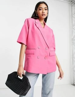 Y.A.S Tailored Half Sleeve Blazer Co-ord In Pink For Women Shocking Pink -Women's Y.A.S Sales Shop unnamed file 2122