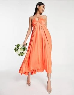Y.A.S Bridesmaid Maxi Dress With Plunge Cross Front In Bright Orange For Women -Women's Y.A.S Sales Shop unnamed file 213