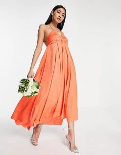 Y.A.S Bridesmaid Maxi Dress With Plunge Cross Front In Bright Orange For Women -Women's Y.A.S Sales Shop unnamed file 214