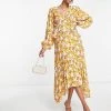 Y.A.S Tie Back Hanky Hem Midi Dress In Yellow 70s Floral For Women Yellow Floral -Women's Y.A.S Sales Shop unnamed file 215