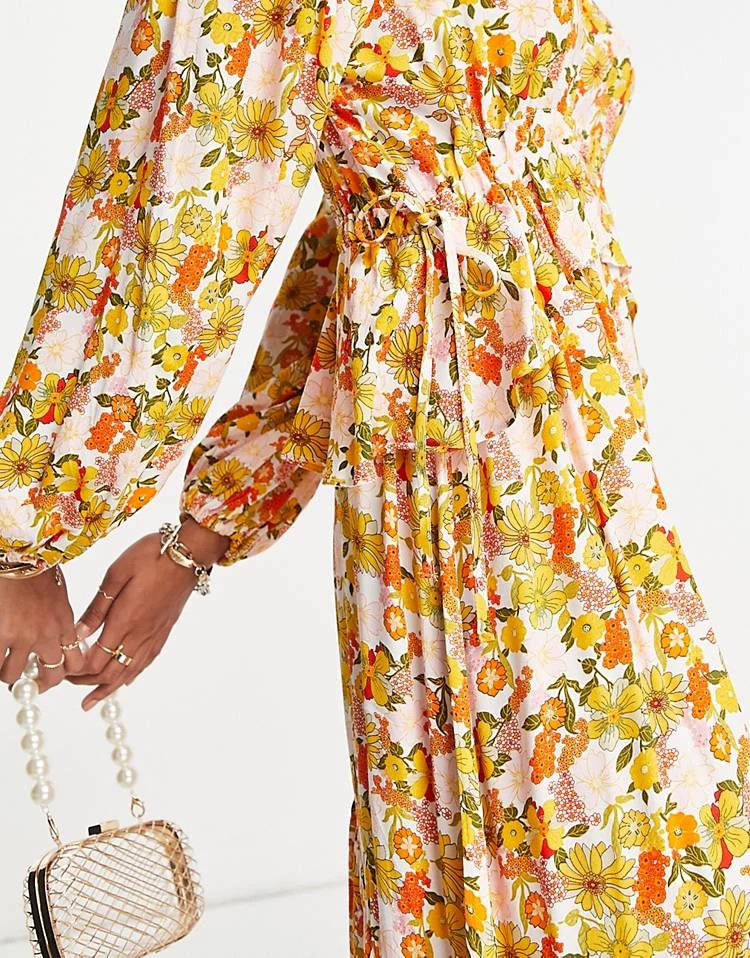 Y.A.S Tie Back Hanky Hem Midi Dress In Yellow 70s Floral For Women Yellow Floral 4 Y.A.S Tie Back Hanky Hem Midi Dress In Yellow 70s Floral For Women Yellow Floral - Image 2