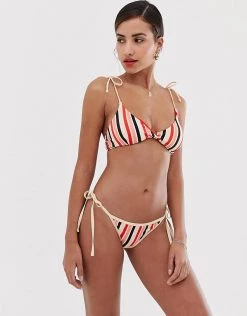 Y.A.S Stripe High Leg Bikini Bottom For Women Sun Kiss W Aop