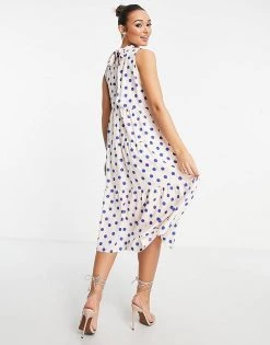 Y.A.S High Neck Tiered Midi Dress In Pink & Blue Spot For Women -Women's Y.A.S Sales Shop unnamed file 222