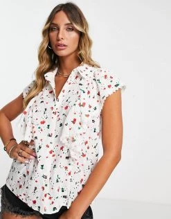 Y.A.S Frill Detail Short Sleeve Shirt Co-ord In White Print For Women -Women's Y.A.S Sales Shop unnamed file 2243