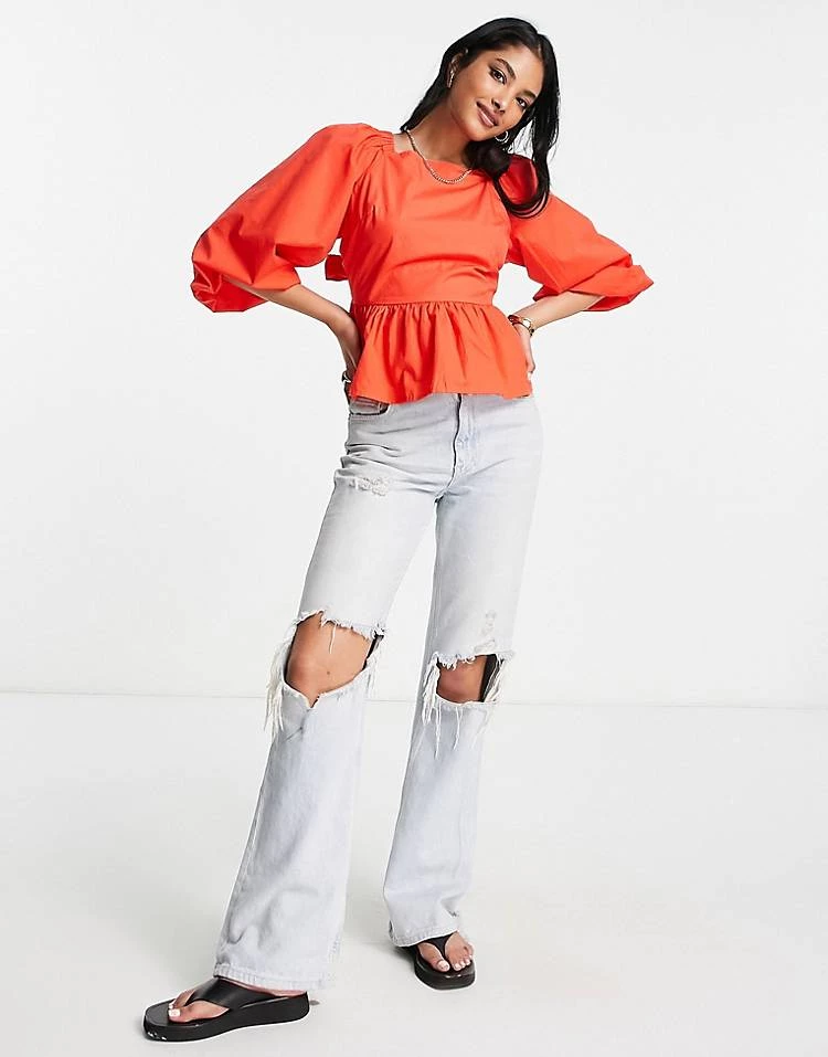 Y.A.S Puff Sleeve Square Neck Blouse In Red For Women 6 Y.A.S Puff Sleeve Square Neck Blouse In Red For Women - Image 4