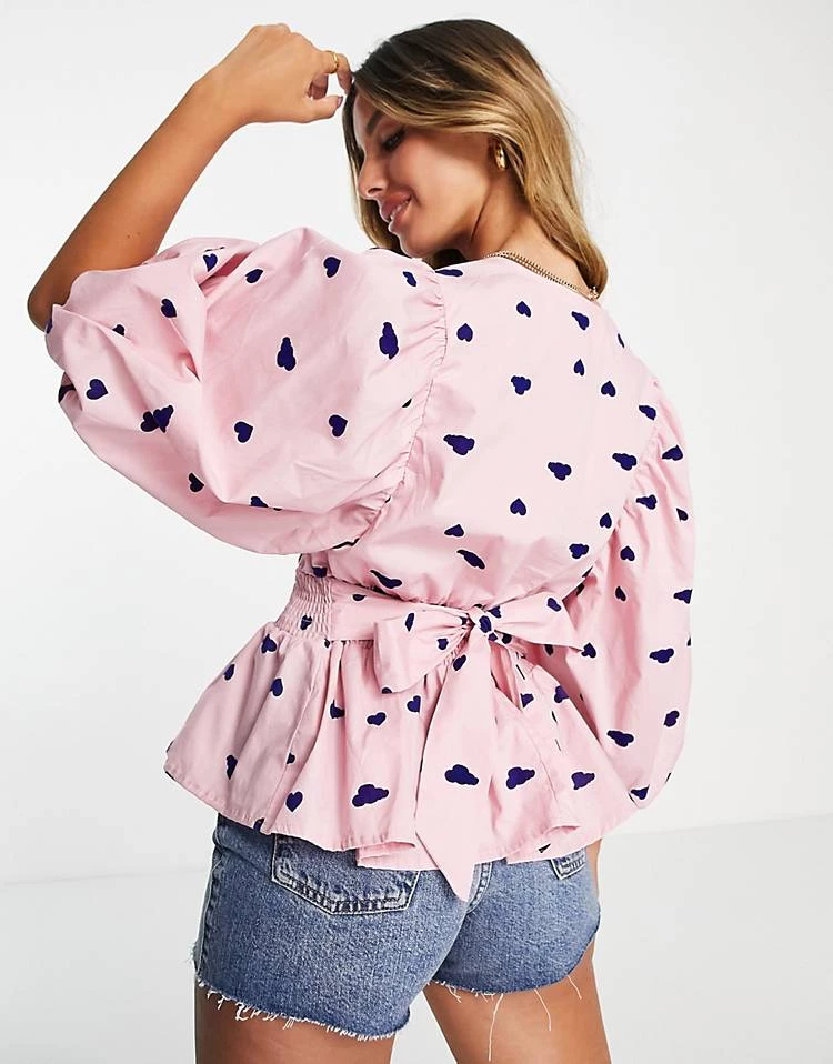 Y.A.S Woven Blouse With Puff Sleeve In Pink For Women Pink Heart 4 Y.A.S Woven Blouse With Puff Sleeve In Pink For Women Pink Heart - Image 2