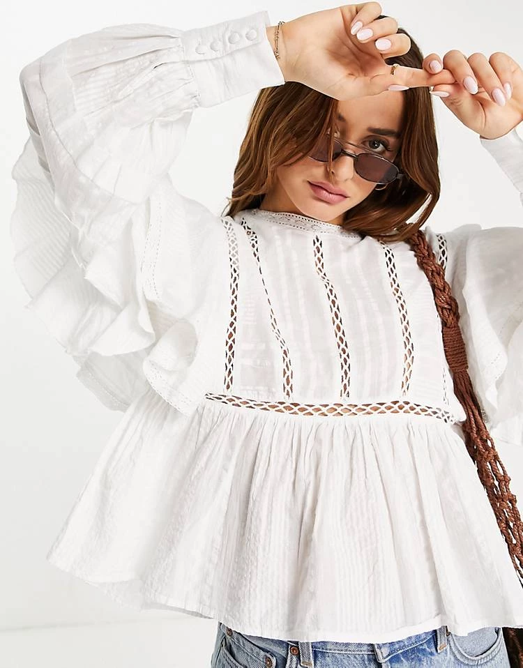 Y.A.S High Neck Frill Detail Blouse In White For Women 3 Y.A.S High Neck Frill Detail Blouse In White For Women