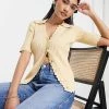 Y.A.S Scallop Edge Knitted Polo Top In Sand For Women 1 Y.A.S Scallop Edge Knitted Polo Top In Sand For Women -Women's Y.A.S Sales Shop unnamed file 2275
