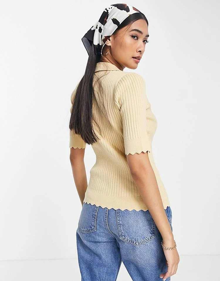 Y.A.S Scallop Edge Knitted Polo Top In Sand For Women 4 Y.A.S Scallop Edge Knitted Polo Top In Sand For Women - Image 2